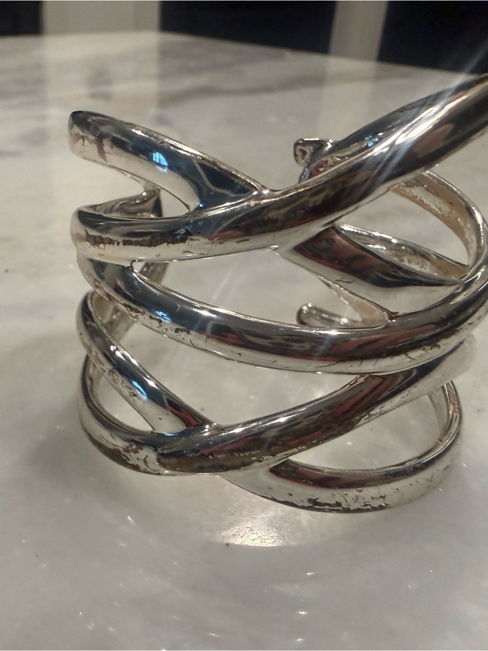 BCBGMaxAzria Silver-Tone Crisscross Open Cuff Bracelet